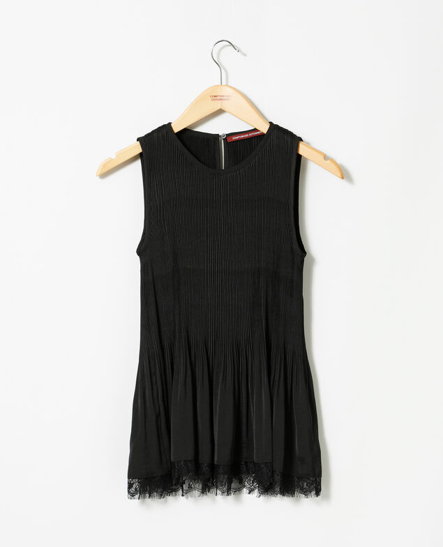 Pleated blouse with lace Black