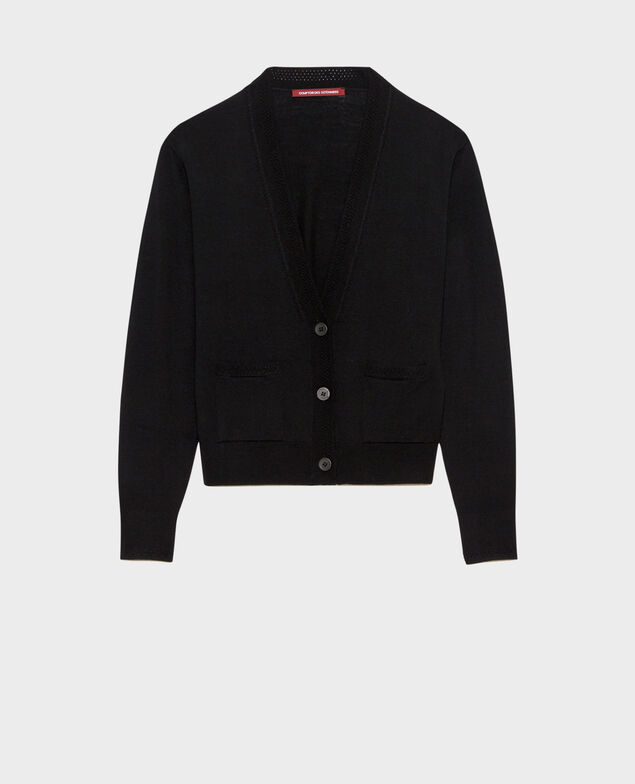 Cropped merino wool cardigan Black beauty