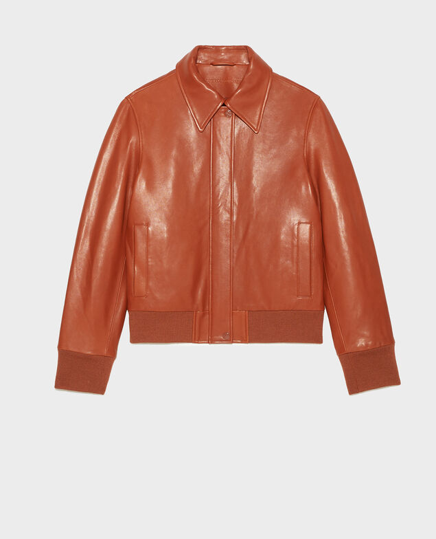 Lambskin zipped jacket. Camel