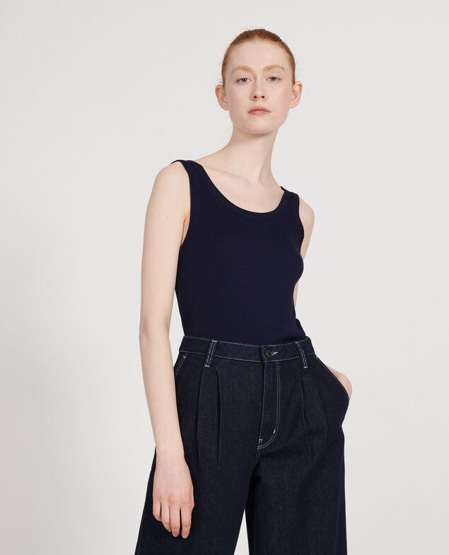 Mercerised cotton ribbed jersey vest Maritime blue
