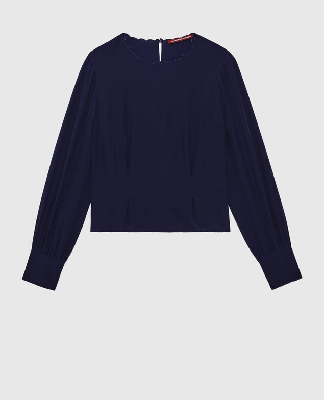 Embroidered silk blouse Maritime blue