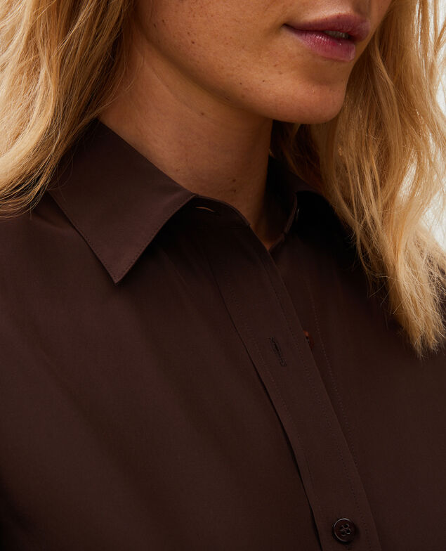  Long-sleeve silk men's shirt Coffee bean