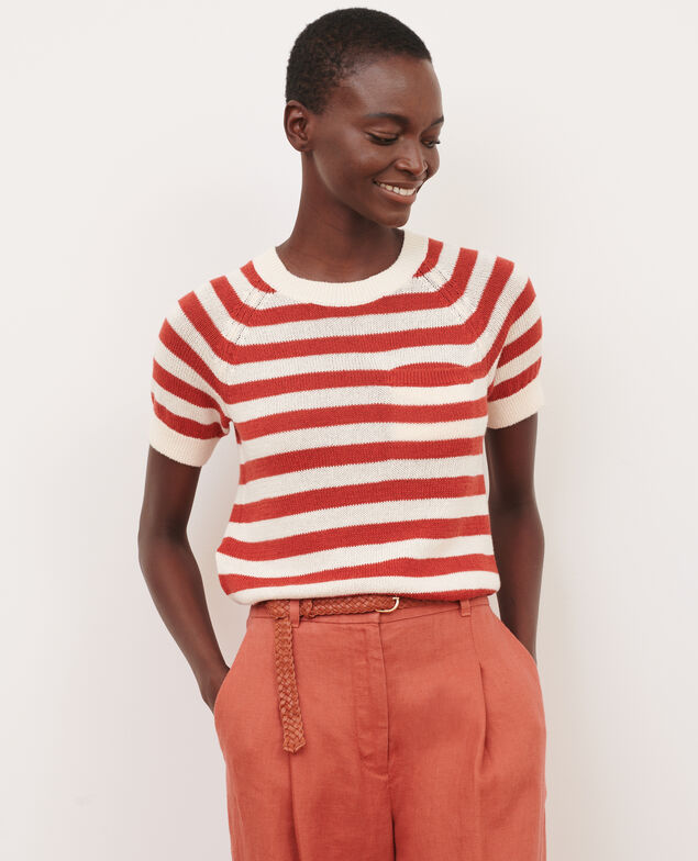 Striped linen and cotton jumper 5061c str ketchup butter