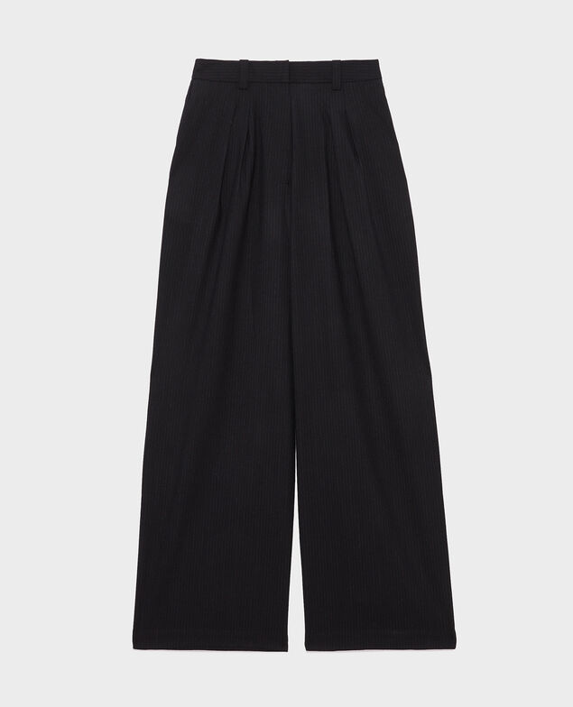 High-waisted wide wool trousers YVONNE Night sky