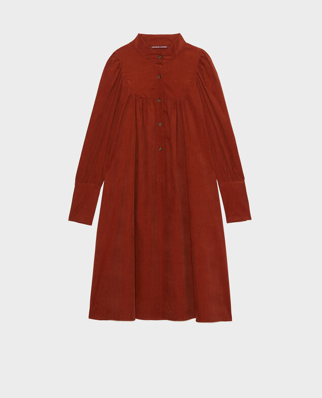 Corduroy yoke smock dress  Brandy brown
