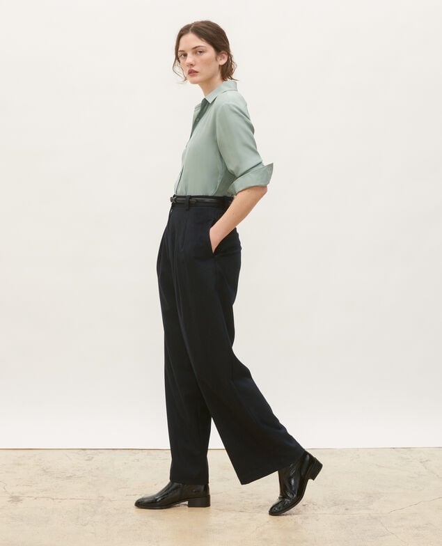 High-waisted wide wool trousers YVONNE Night sky