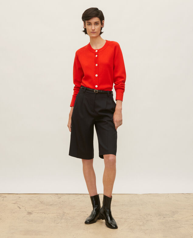 Round neck wool cardigan Fiery red