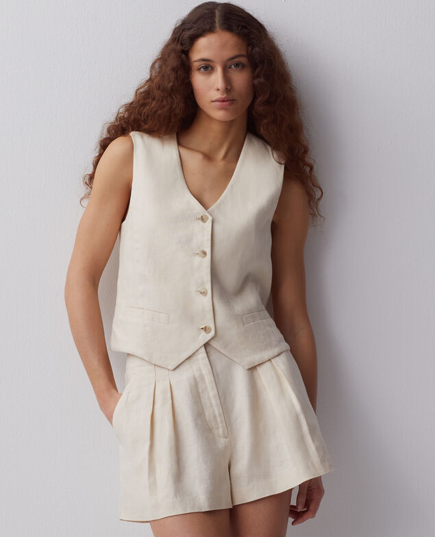 Sleeveless linen top H303 white swan