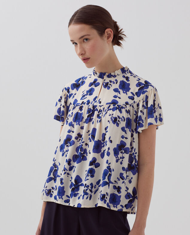 Short-sleeve Fluid blouse I302 floral white