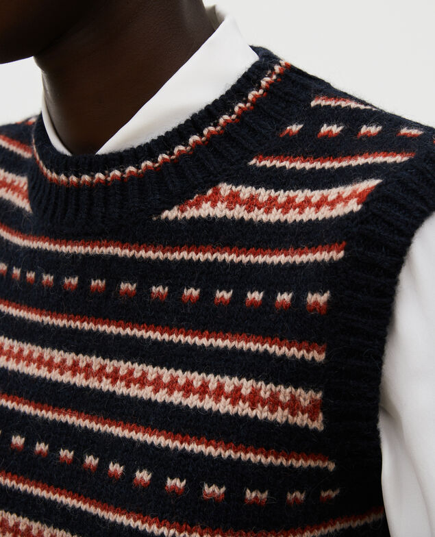 Sleeveless alpaca wool jacquard jumper Black brandy lighttaupe jacquard
