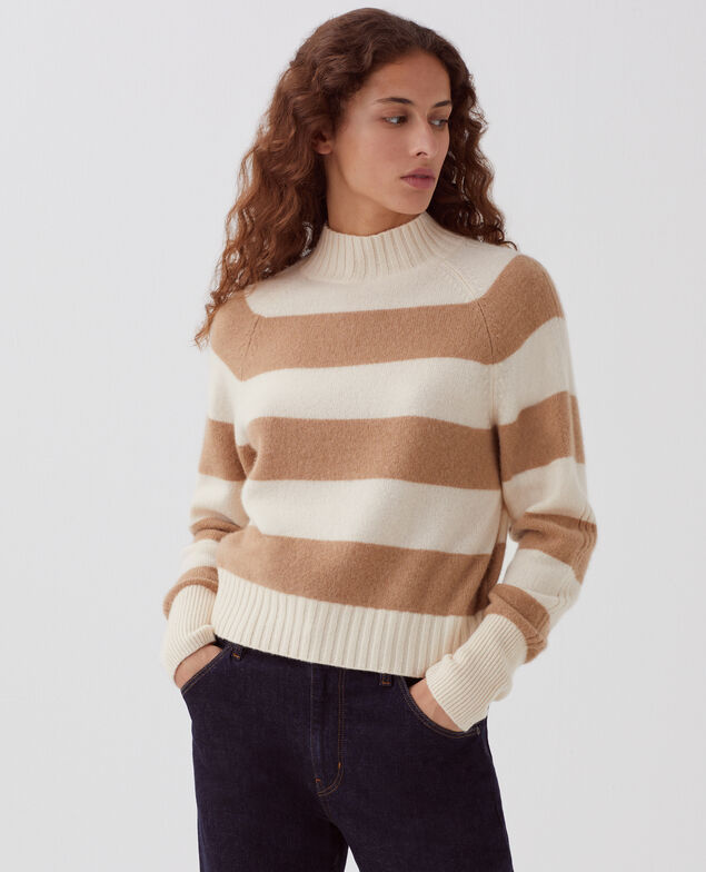 Cashmere polo neck jumper I323 st ivory camel