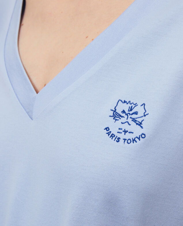 Embroidered cotton t-shirt Blue heron