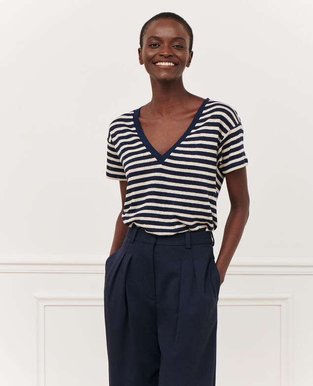 SARAH - Linen V-neck t-shirt 123 stripes heather