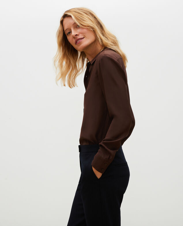  Long-sleeve silk men's shirt Coffee bean