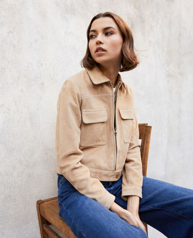 Short suede jacket Camel beige