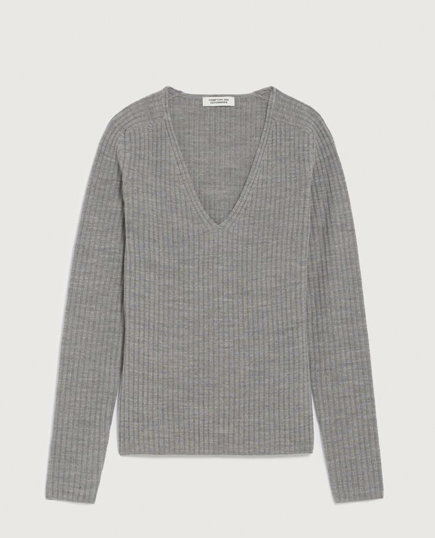 V-neck merino wool jumper K070 mel gray