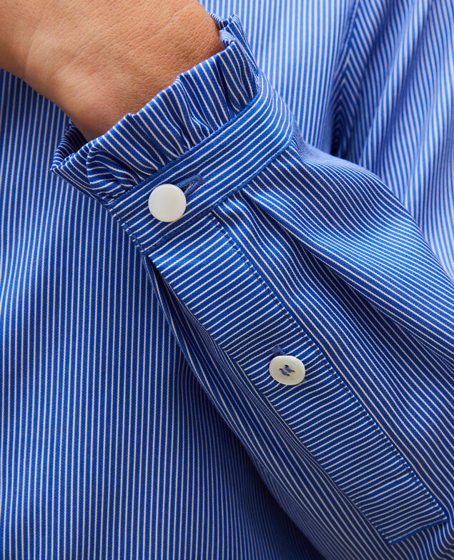  Ruffled high collar cotton shirt Blue as proto