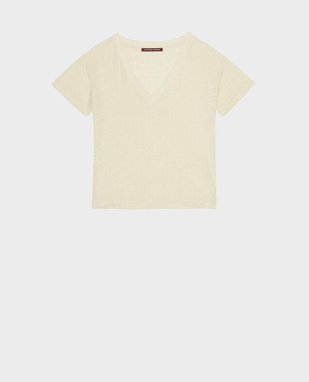 SARAH - Linen V-neck t-shirt Tender yellow