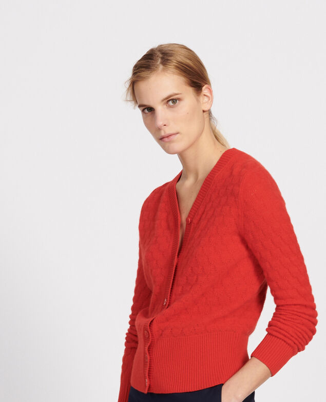 V-neck cardigan, 100% cashmere  Fiery red