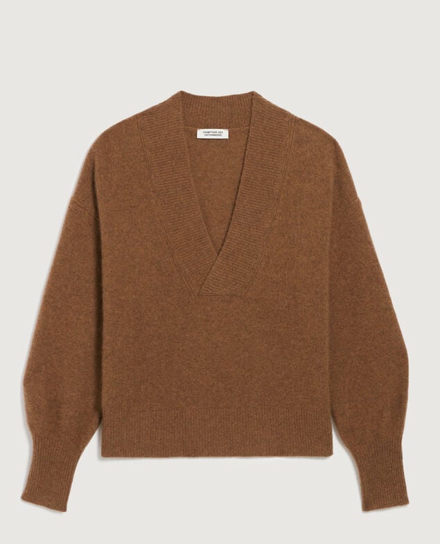 V-neck cashmere jumper K350 mel brown