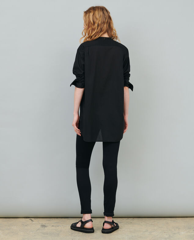 Cotton shirt with high-low hem 09 black