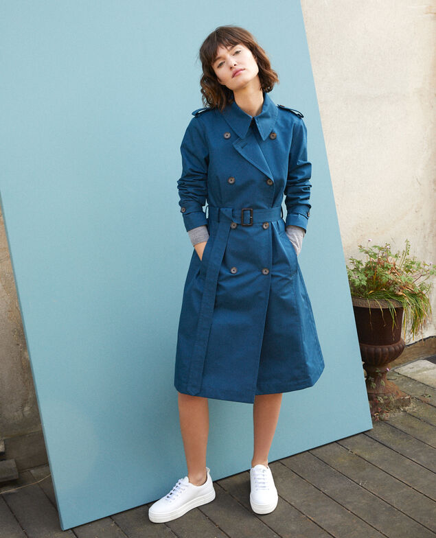 Mid-length trench coat Majolica blue