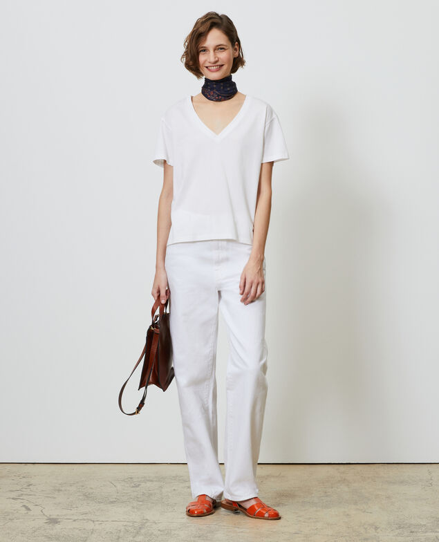 V-neck cotton t-shirt Optical white