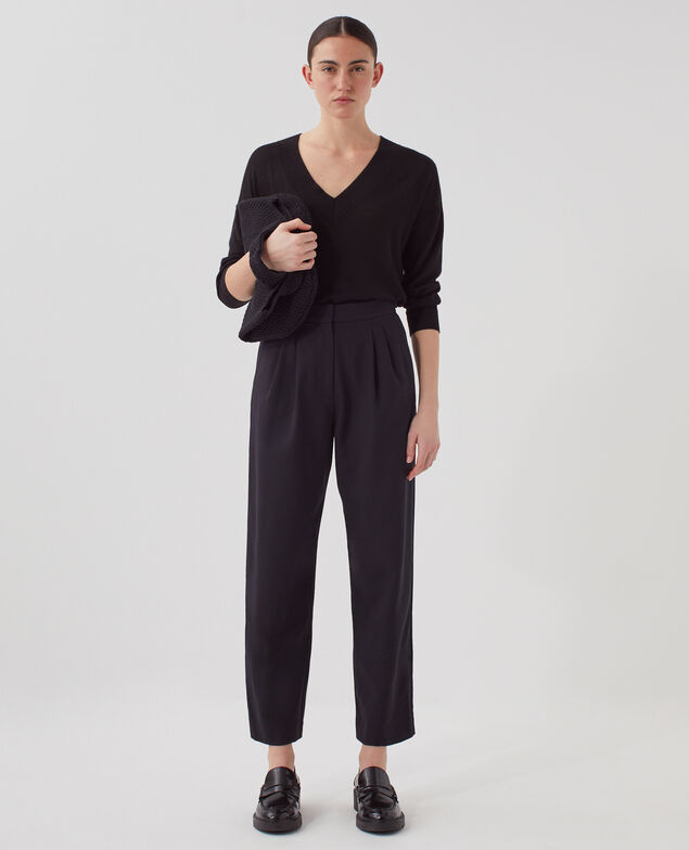 CAMILLE - Pleated wool trousers H091 black beauty