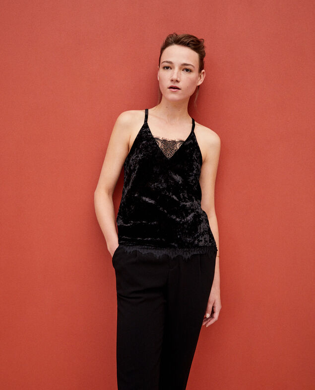 Velvet vest with lace Black