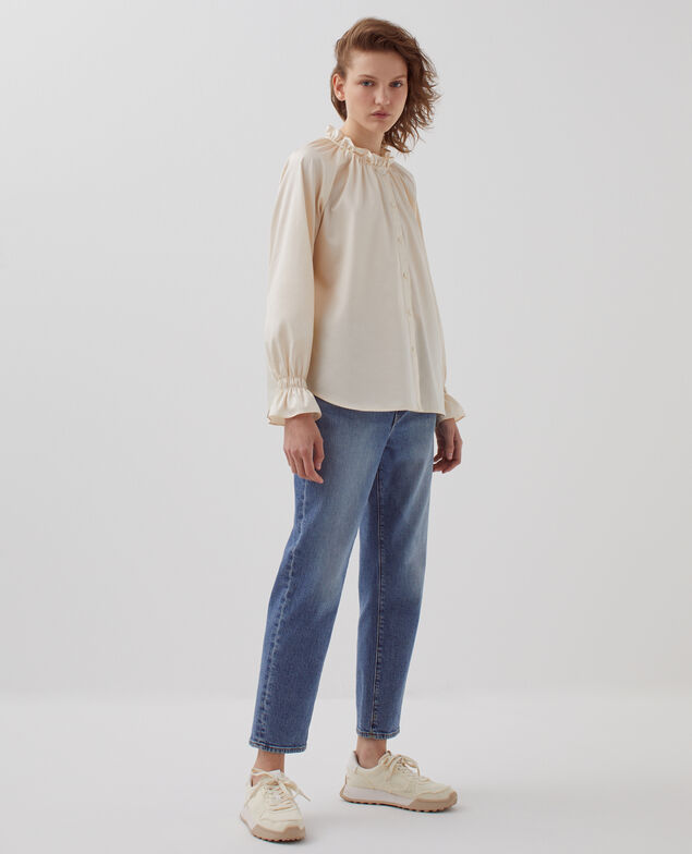 Ruffle neck shirt I300 pearled ivory