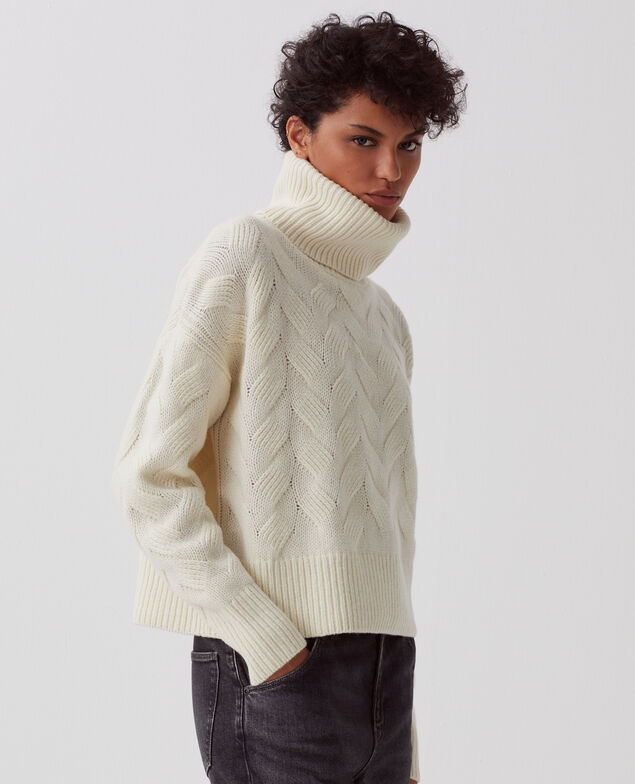 Wool roll neck jumper I010 glass green beige