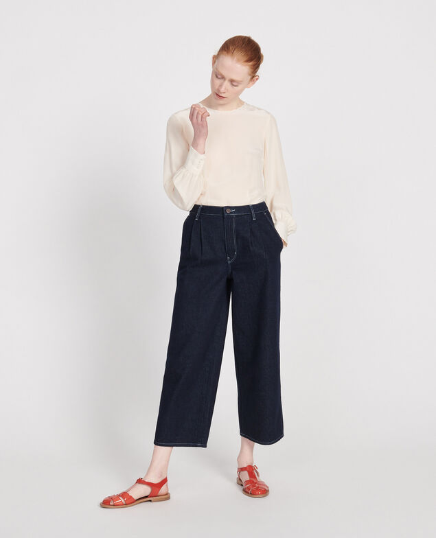 Dark wide leg cropped jeans Denim rinse