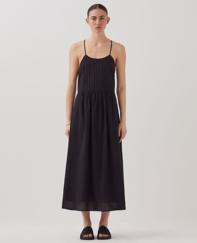 Cotton voile strappy maxi dress H091 black beauty