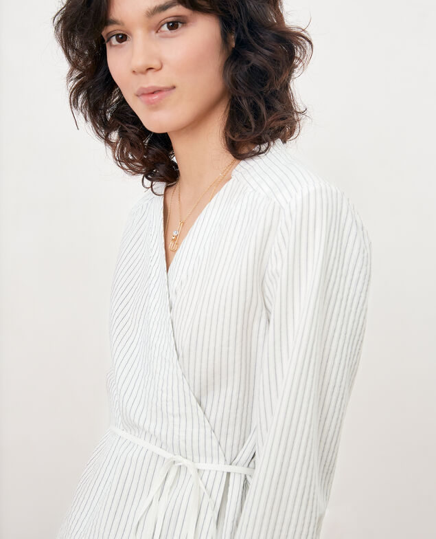Wrapover blouse Off white/navy stripes