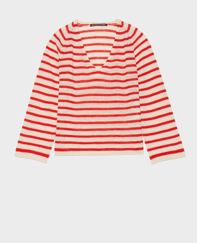 Striped linen jumper Str butter fieryred