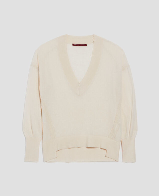 Wool and silk V-neck jumper I300 pearled ivory