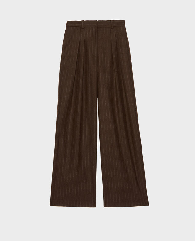 High waisted wide wool trousers YVONNE Stripe coffee bean