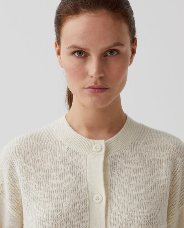 Cardigan with decorative stitching I010 glass green beige