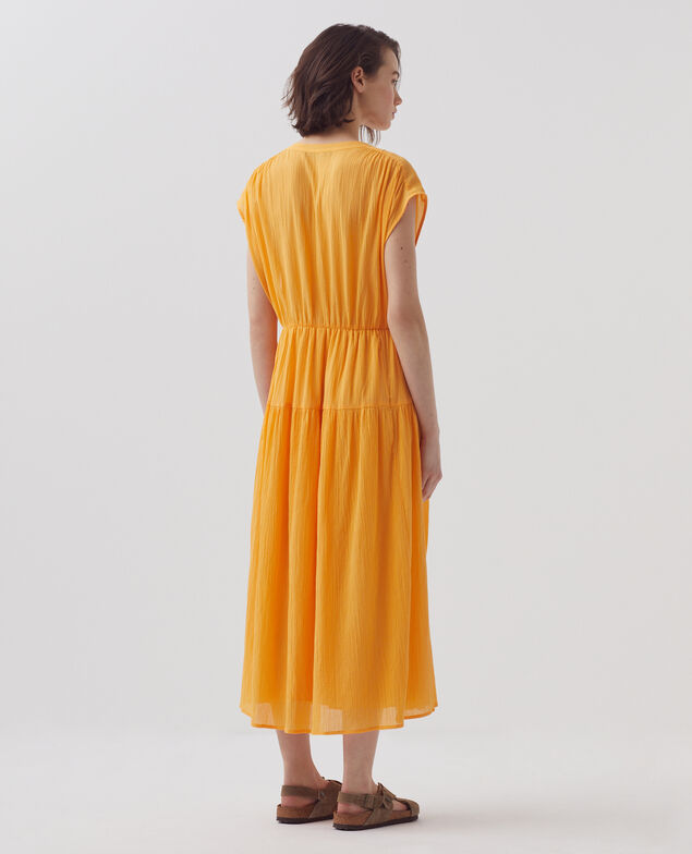 Pleated cotton maxi dress H450 artisan's gold