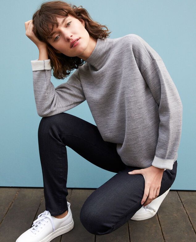 Double-sided merino wool jumper Light heather grey/off white