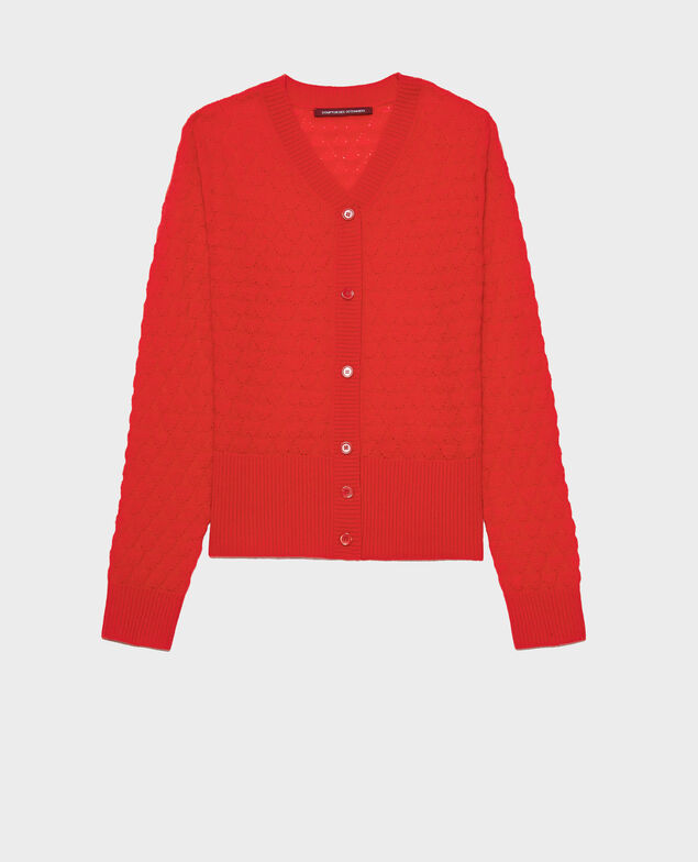 V-neck cardigan, 100% cashmere  Fiery red