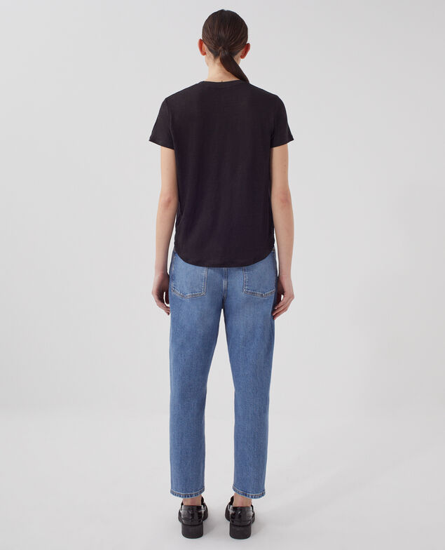 AMANDINE: linen round neck t-shirt H091 black beauty