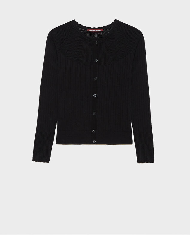 3D knit lace cardigan Black beauty