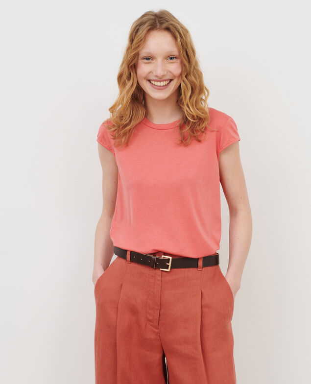 MANON - Round neck cotton blend t-shirt 18 wine