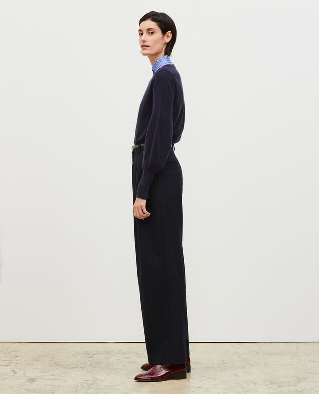 High waisted wide wool trousers YVONNE Stripes night sky