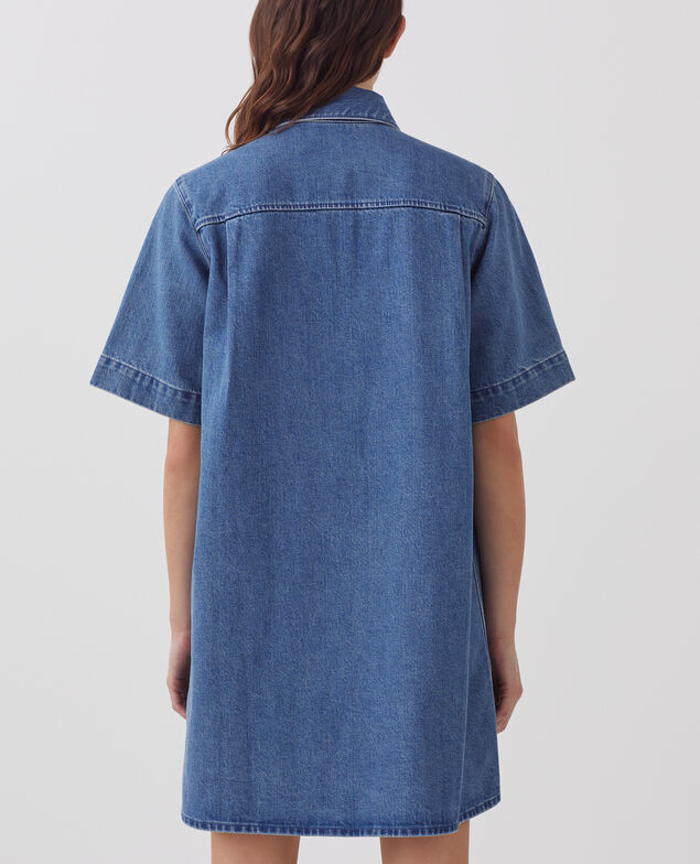 Denim mini shirt dress J621 light blue