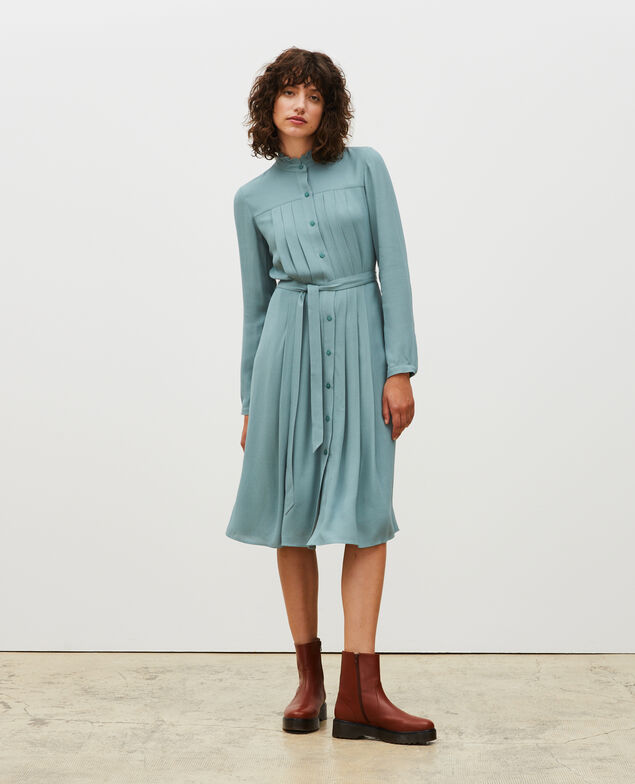 Pleated dress with belt  Treillis