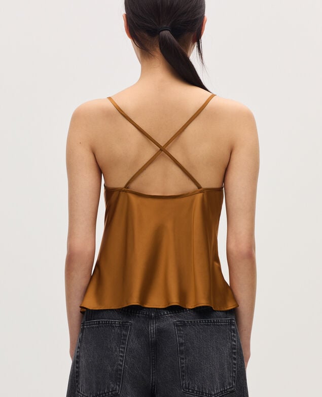 Silky top with spaghetti straps K340 bone brown