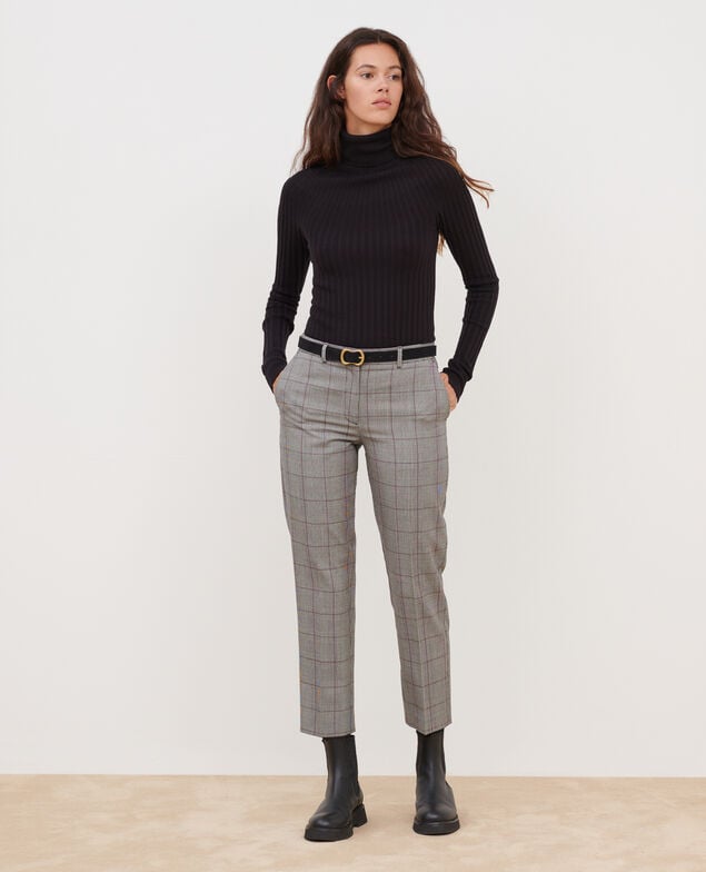 MARGUERITE - Wool cigarette trousers A030 grey check