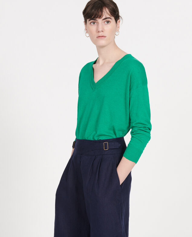 Linen and organic cotton jumper Golf green